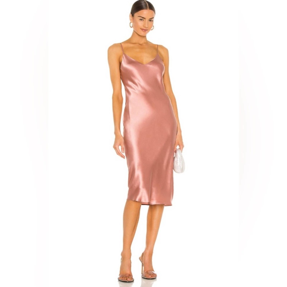 L'AGENCE "Jodie" silk charmeuse V-neck Slip Dress , Rose Tan - Size 2 NWT